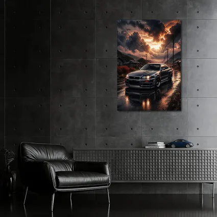 Nissan Skyline GT-R Wet Road Sunset Scene