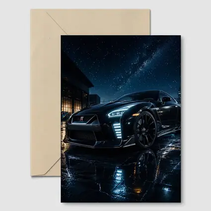 Nissan GT-R Black Under Starry Night Sky