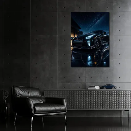 Nissan GT-R Black Under Starry Night Sky