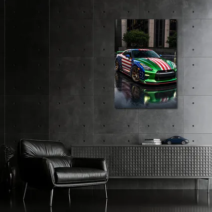 Nissan GT-R Green US Flag Rainy City