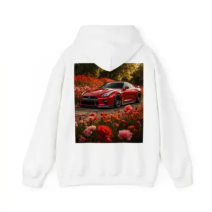 Red Nissan GT-R Surrounded by Blooming Flowers