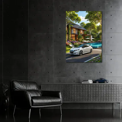 Nissan Leaf White Car Luxury Villa Pool