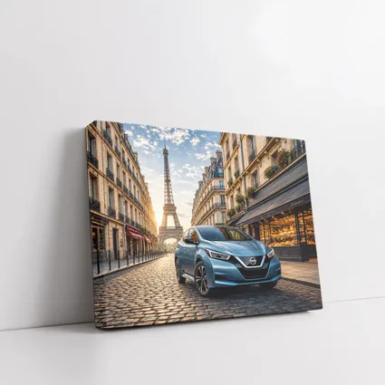 Nissan Leaf Blue Hatchback Paris Streets