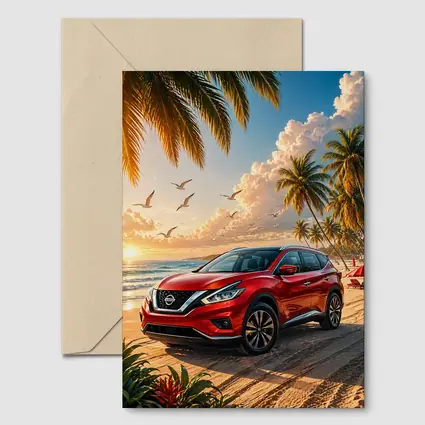 Nissan Murano Red SUV Beach Sunset