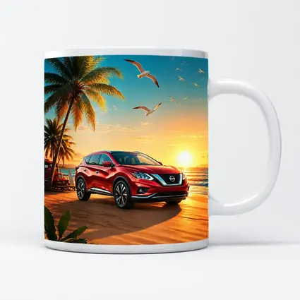 Nissan Murano Red SUV Tropical Beach Sunset