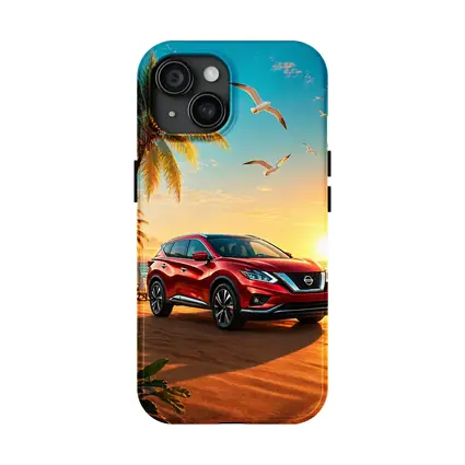 Nissan Murano Red SUV Tropical Beach Sunset