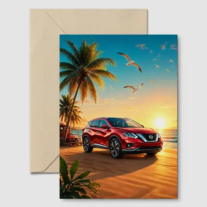 Nissan Murano Red SUV Tropical Beach Sunset