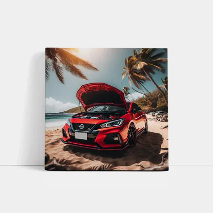 Nissan Sentra Red Sports Car Beach Setting