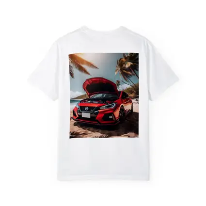 Nissan Sentra Red Sports Car Beach Setting