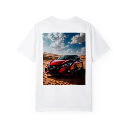 Nissan Red Hatchback Parked On Desert Dunes