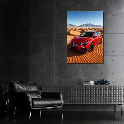 Nissan Sentra Red Hatchback Desert Dunes