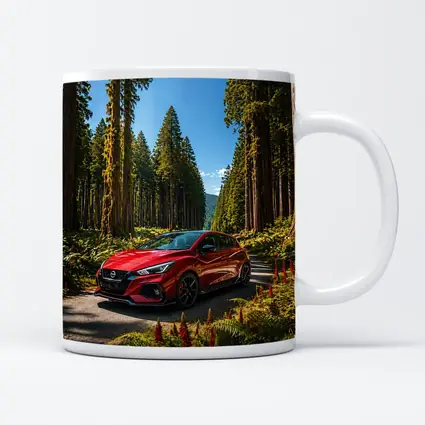 Nissan Pulsar Red Hatchback Forest Road