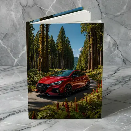 Nissan Pulsar Red Hatchback Forest Road