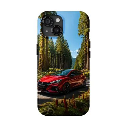 Nissan Pulsar Red Hatchback Forest Road