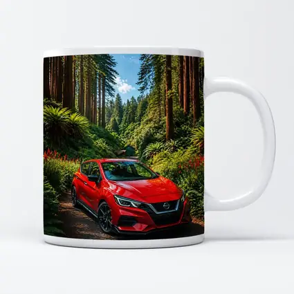 Nissan Versa Red Car Forest Setting