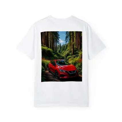 Nissan Versa Red Car Forest Setting