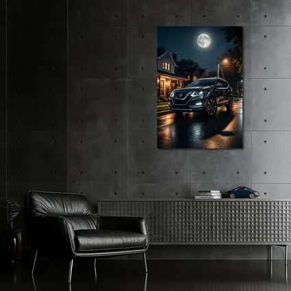 Nissan Rogue Parked On Moonlit Suburban Street