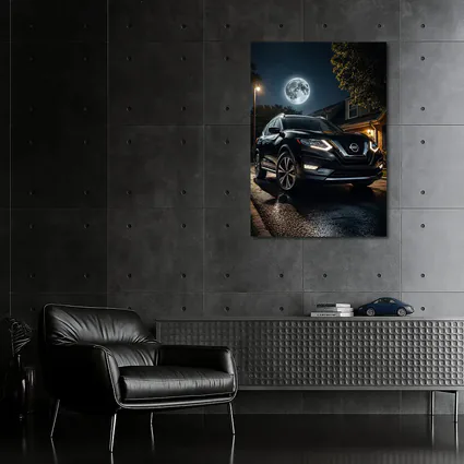 Nissan Rogue Black SUV Moonlit Night