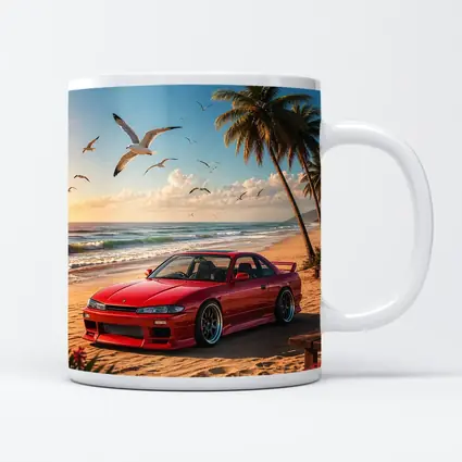 Nissan Silvia Red Car Beach Palm Trees