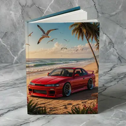 Nissan Silvia Red Car Beach Palm Trees