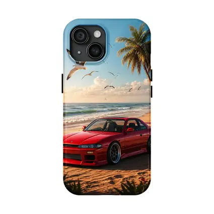 Nissan Silvia Red Car Beach Palm Trees
