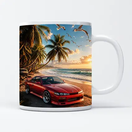 Nissan Silvia Red Sports Car Beach Sunset