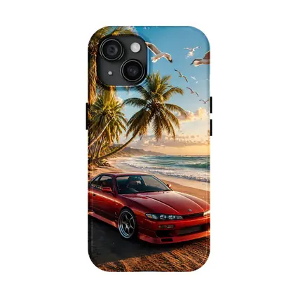 Nissan Silvia Red Sports Car Beach Sunset