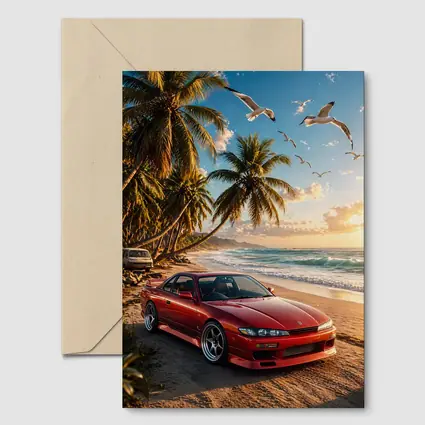 Nissan Silvia Red Sports Car Beach Sunset