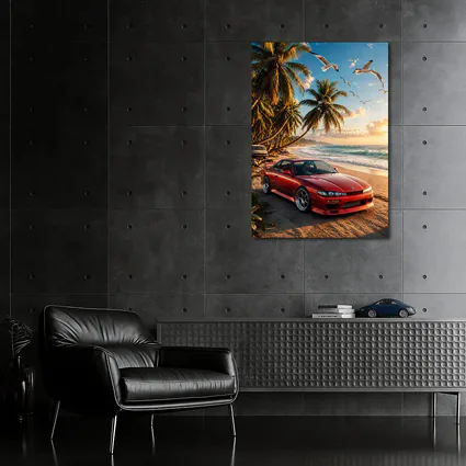 Nissan Silvia Red Sports Car Beach Sunset