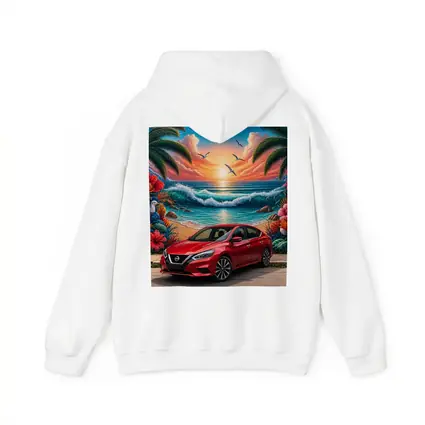 Nissan Sentra Red Car Tropical Beach Mural