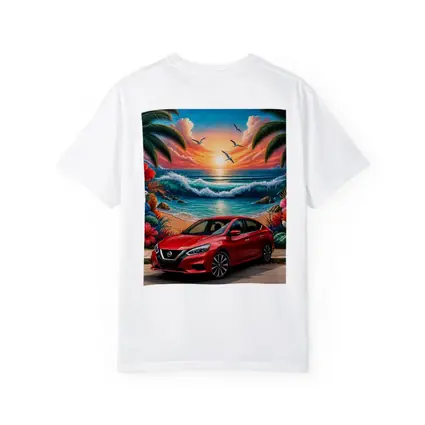 Nissan Sentra Red Car Tropical Beach Mural
