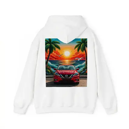 Nissan Sentra Red Sunset Beach Mural
