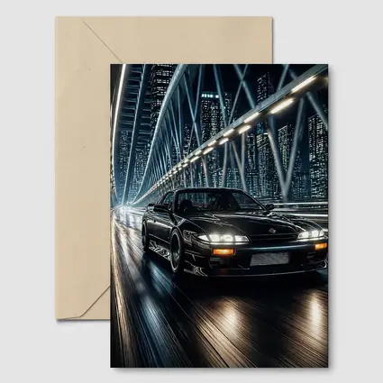 Nissan Silvia Black Night City Bridge