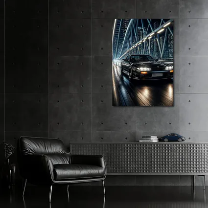 Nissan Silvia Black Night City Bridge