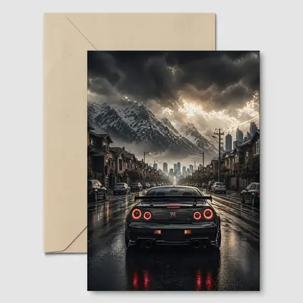 Nissan GT-R Rear View Rainy City Street