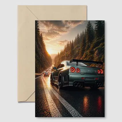 Nissan Skyline GT-R Wet Road Sunset