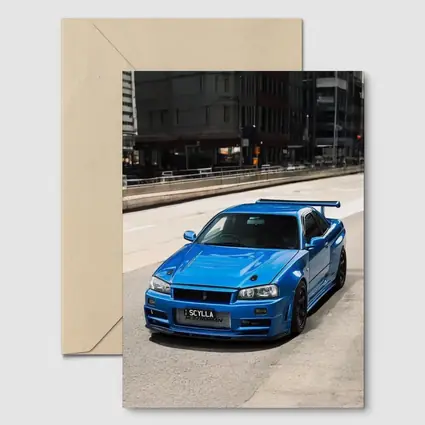 Nissan Skyline GT-R R34 Blue City Street