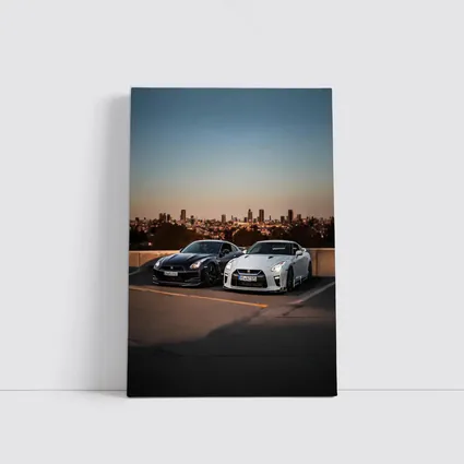 Nissan GT-R Black White City Skyline
