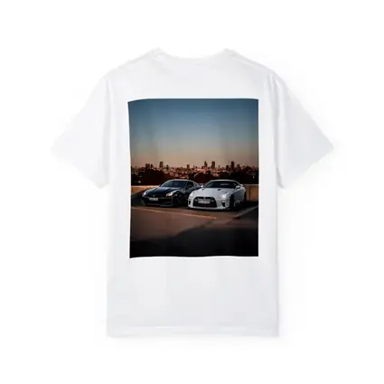 Nissan GT-R Black White City Skyline