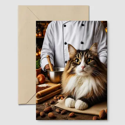 Norwegian Forest Cat Chef Kitchen Scene