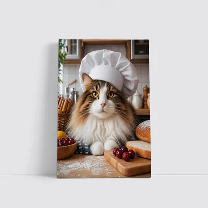 Norwegian Forest Cat Chef Kitchen Baking Scene