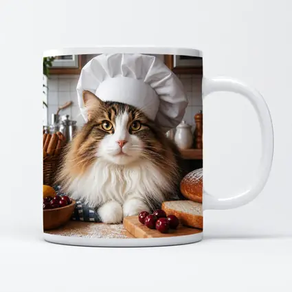 Norwegian Forest Cat Chef Kitchen Baking Scene