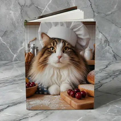 Norwegian Forest Cat Chef Kitchen Baking Scene