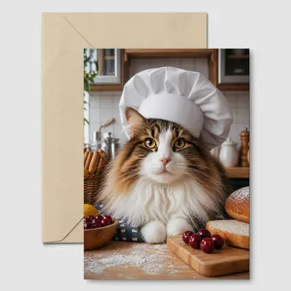 Norwegian Forest Cat Chef Kitchen Baking Scene