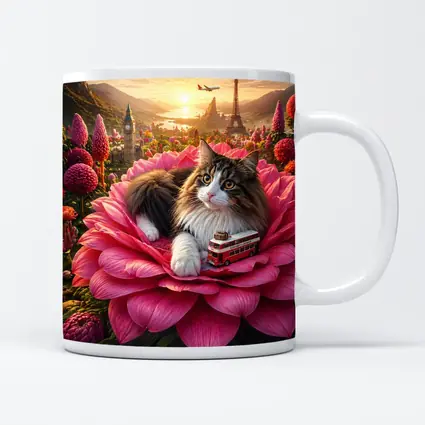 Norwegian Forest Cat Pink Flower London Paris