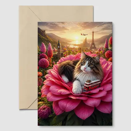 Norwegian Forest Cat Pink Flower London Paris