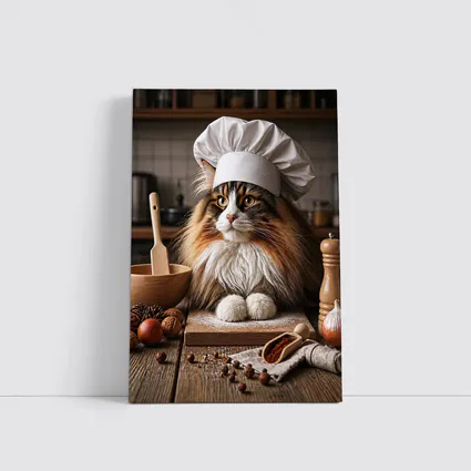 Norwegian Forest Cat Chef Kitchen Portrait