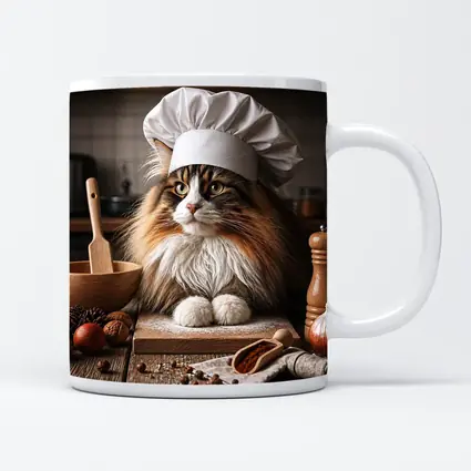 Norwegian Forest Cat Chef Kitchen Portrait