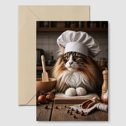 Norwegian Forest Cat Chef Kitchen Portrait