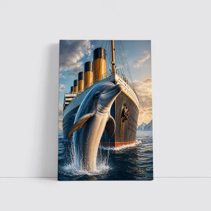 Dolphin Leaping Beside Ocean Liner Ship